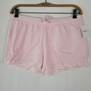 NWT Forever 21 Lingerie Pajama Shorts Pink with Lace Trim Tie Waist Choose Size